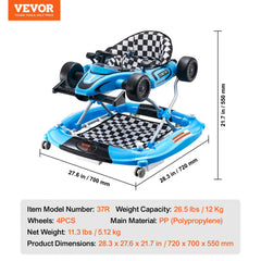 4-in-1 Baby Walker, Foldable Baby Activity Center with Wheels, Adjustable Height, Light, Steering Wheel, Learning-Seated | Walk-Behind | Toy Car | Rocker Toddler Walker for Boys Girls 6-24 Month