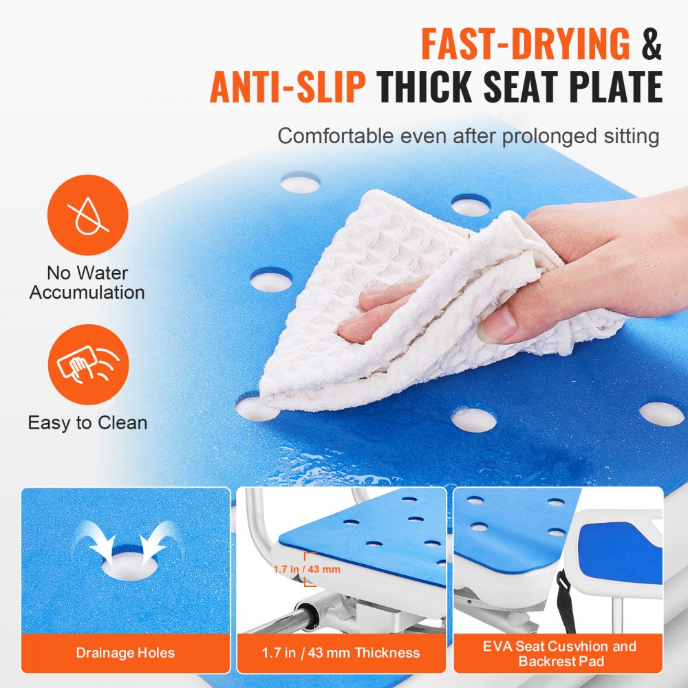 Sliding Tub Transfer Bench Shower Chair with 360 Degree Swivel Seat 400LBS