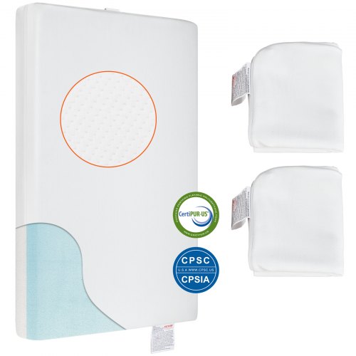 Crib Mattress, Two-sided Breathable Toddler Mattress of Memory Foam, Baby Mattress for Infant and Toddler with 2 Waterproof Covers for Replacement, Removable and Washable, 24x38x3.1 inch