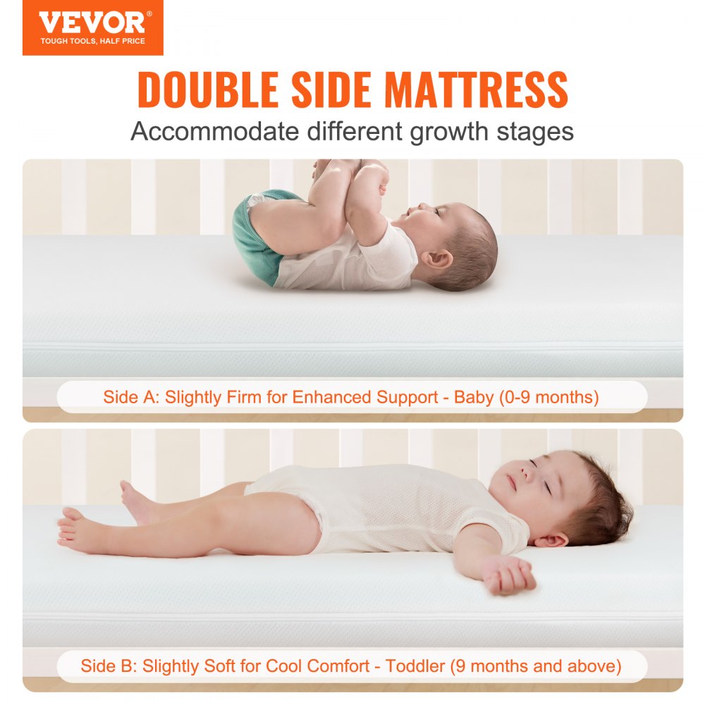 Crib Mattress, Two-sided Breathable Toddler Mattress of Memory Foam, Baby Mattress for Infant and Toddler with 2 Waterproof Covers for Replacement, Removable and Washable, 24x38x3.1 inch