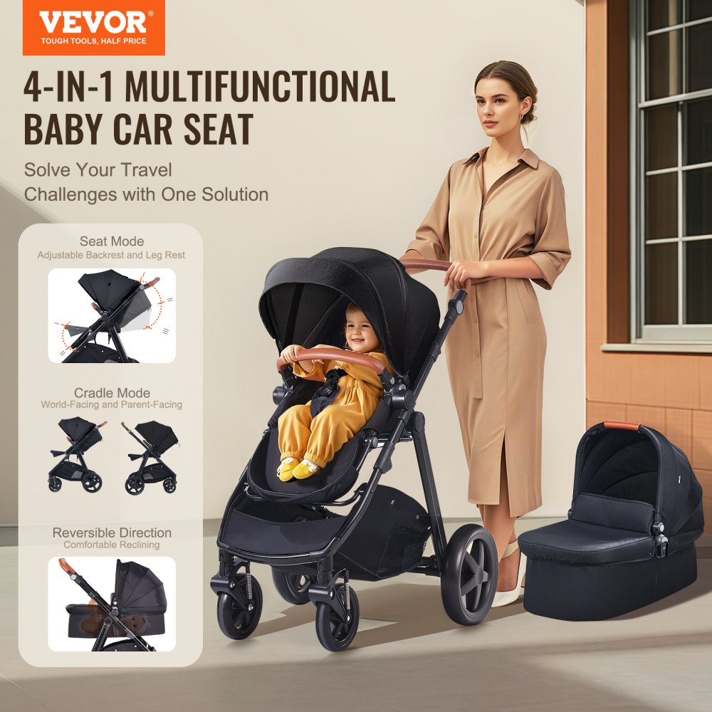 Stroller Travel System With Bassinet Playard Baby Combo Set 2-in-1 Black