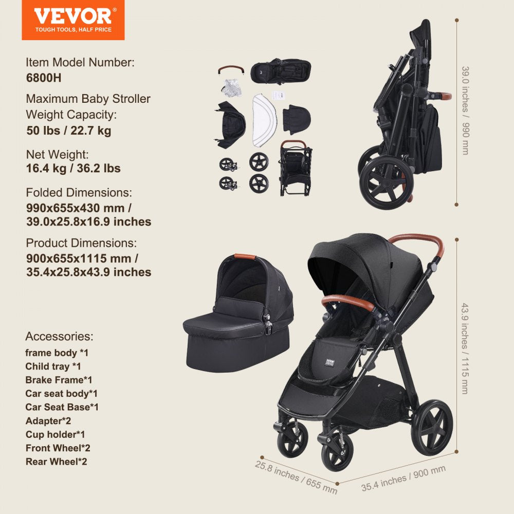 Stroller Travel System With Bassinet Playard Baby Combo Set 2-in-1 Black