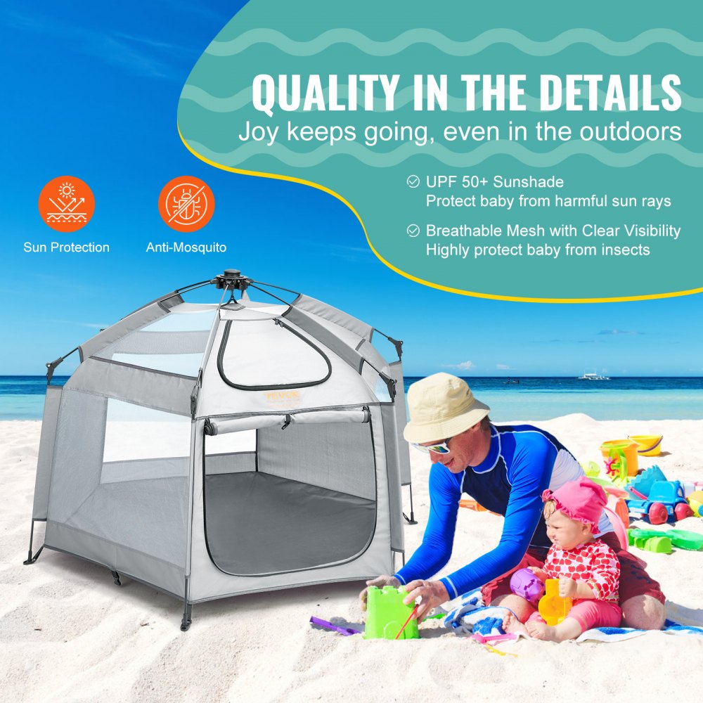 Baby Playpen with Canopy, Indoor/Outdoor Portable Playpen for Babies and Toddler, Lightweight & Foldable, Pop Up Toddler Play Yard with 3 Sun-Shades & Travel Bag for Park Beach Home, 59.8"x59.8"