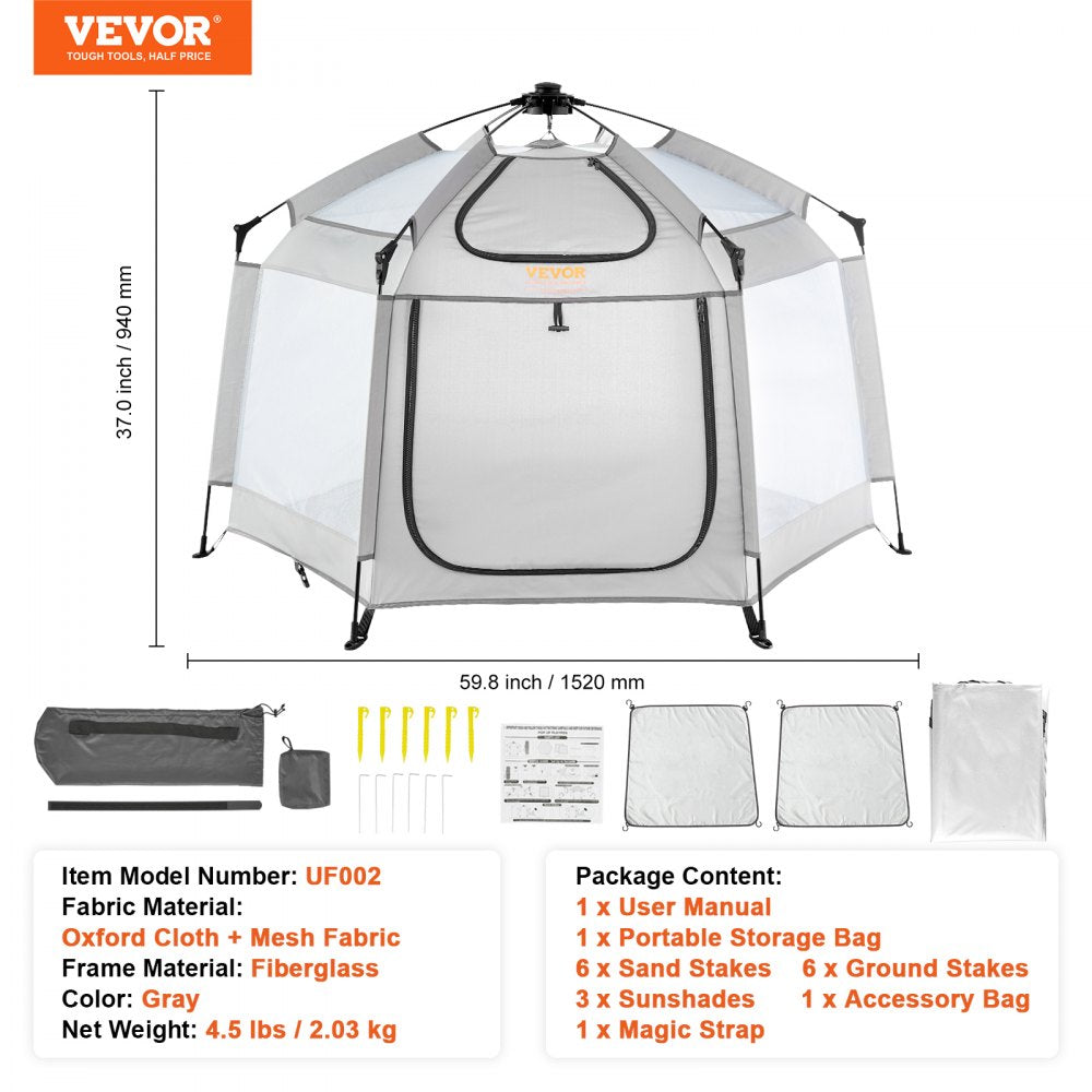 Baby Playpen with Canopy, Indoor/Outdoor Portable Playpen for Babies and Toddler, Lightweight & Foldable, Pop Up Toddler Play Yard with 3 Sun-Shades & Travel Bag for Park Beach Home, 59.8"x59.8"