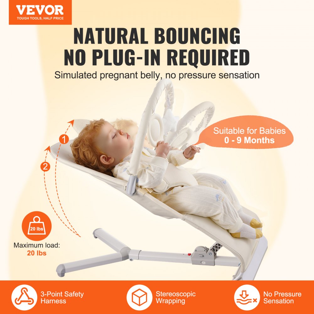 Baby Bouncer Folding Bouncer Seat Chair for Babies 0-9 Months with Toy Bar