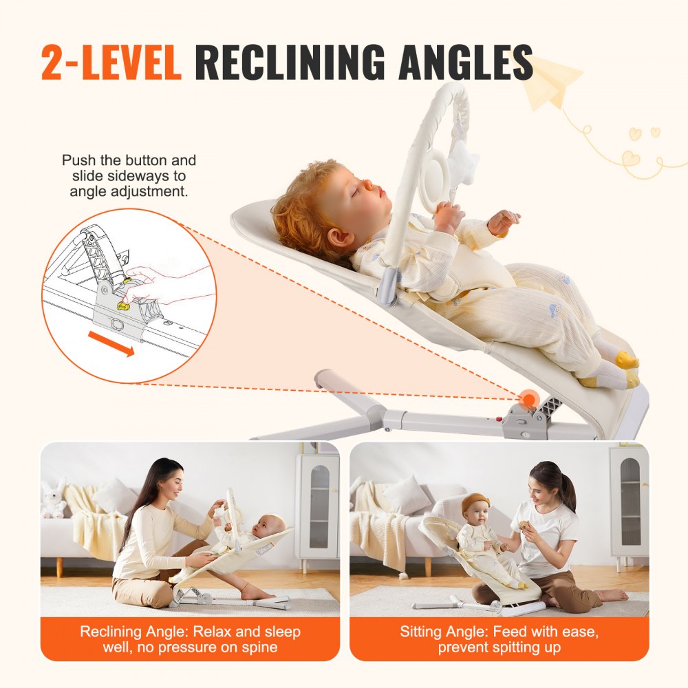 Baby Bouncer Folding Bouncer Seat Chair for Babies 0-9 Months with Toy Bar