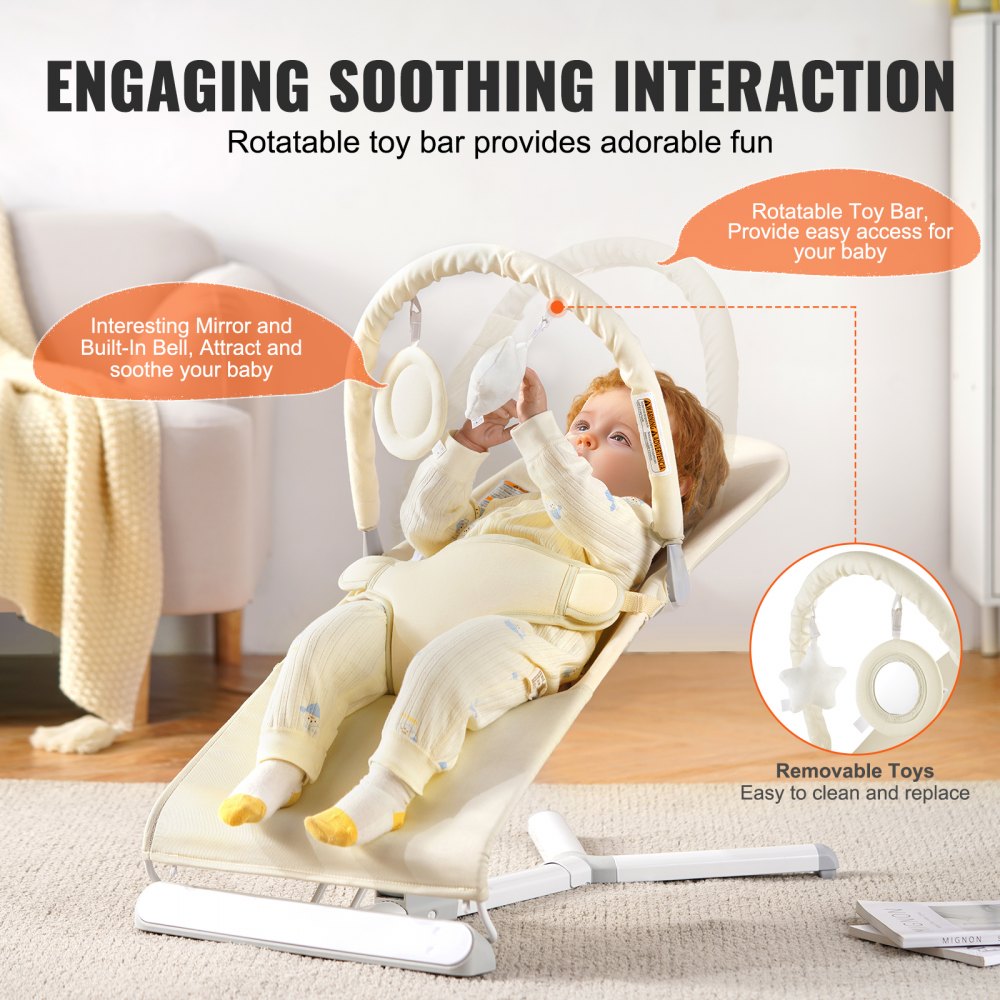 Baby Bouncer Folding Bouncer Seat Chair for Babies 0-9 Months with Toy Bar