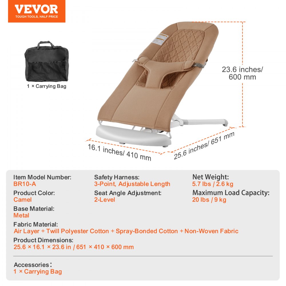 Baby Bouncer Folding Bouncer Seat Chair for Babies with 2 Reclining Angles