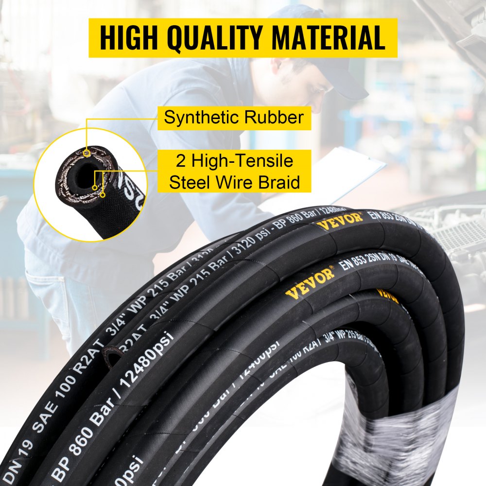 Bostome 1/2" x 100ft hydraulic hose with 4000 PSI, featuring a durable 2-wire braid rubber design.