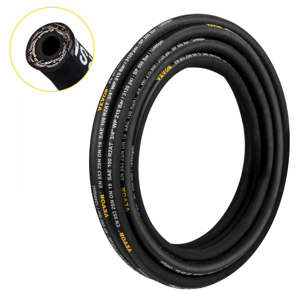 Bostome 3/8" x 50ft hydraulic hose with 2-wire braid, rated for 4800 PSI, in rubber material.