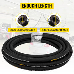 Bostome 3/8" x 50ft hydraulic hose with 2-wire braid, rated for 4800 PSI, in rubber.