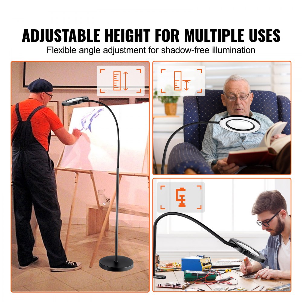 5X Floor Magnifying Glass with Light and Stand Flexible Gooseneck LED