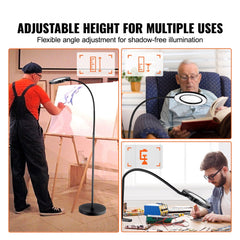 5X Floor Magnifying Glass with Light and Stand Flexible Gooseneck LED