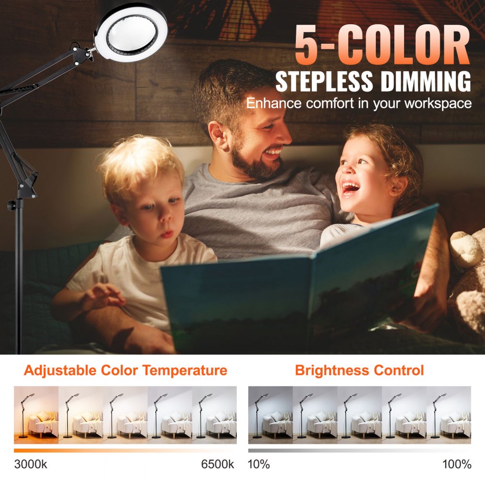 5X Floor Magnifying Glass with Light and Stand LED 5 Color Modes 3-in-1