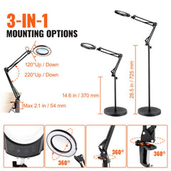 5X Floor Magnifying Glass with Light and Stand LED 5 Color Modes 3-in-1