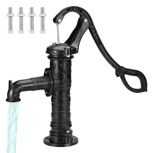 Antique Hand Water Pump 14.6 x 5.9 x 25.6 inch Pitcher Pump w/Handle Cast Iron Well Pump w/ Pre-set 0.5" Holes for Easy Installation Old Fashion Pitcher Hand Pump for Yard Ponds Garden Black