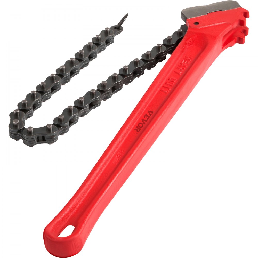 A red 36-inch heavy-duty chain pipe wrench with a chain for gripping 4.5 to 7.5-inch pipes.