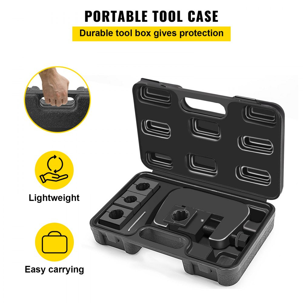 Manual A/C hose crimper kit with 4 dies in a black portable tool case.