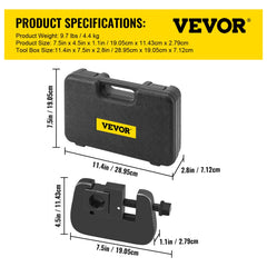 Manual A/C hose crimper kit with four dies and a black carrying case with handle.