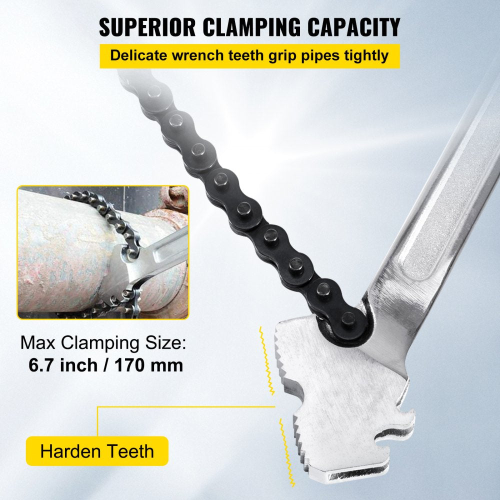 24inch Chain Wrench Carbon Steel Chain Pipe Wrench Heavy Duty 6.7inch Diameter Capacity Chain Strap Filter Wrench