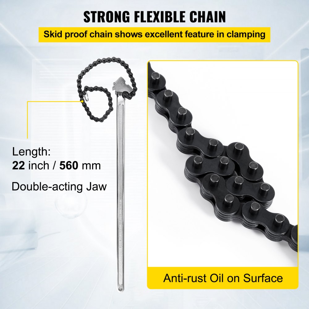 24inch Chain Wrench Carbon Steel Chain Pipe Wrench Heavy Duty 6.7inch Diameter Capacity Chain Strap Filter Wrench