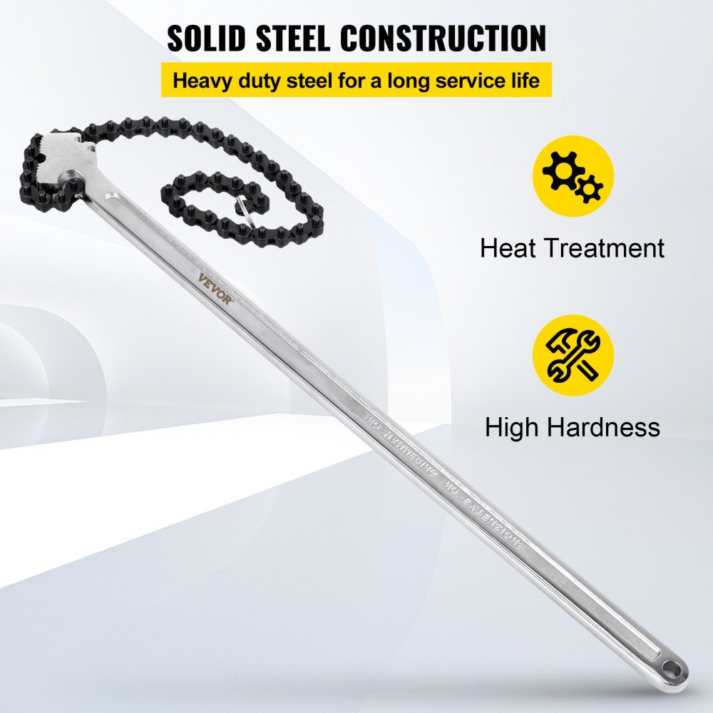 24inch Chain Wrench Carbon Steel Chain Pipe Wrench Heavy Duty 6.7inch Diameter Capacity Chain Strap Filter Wrench