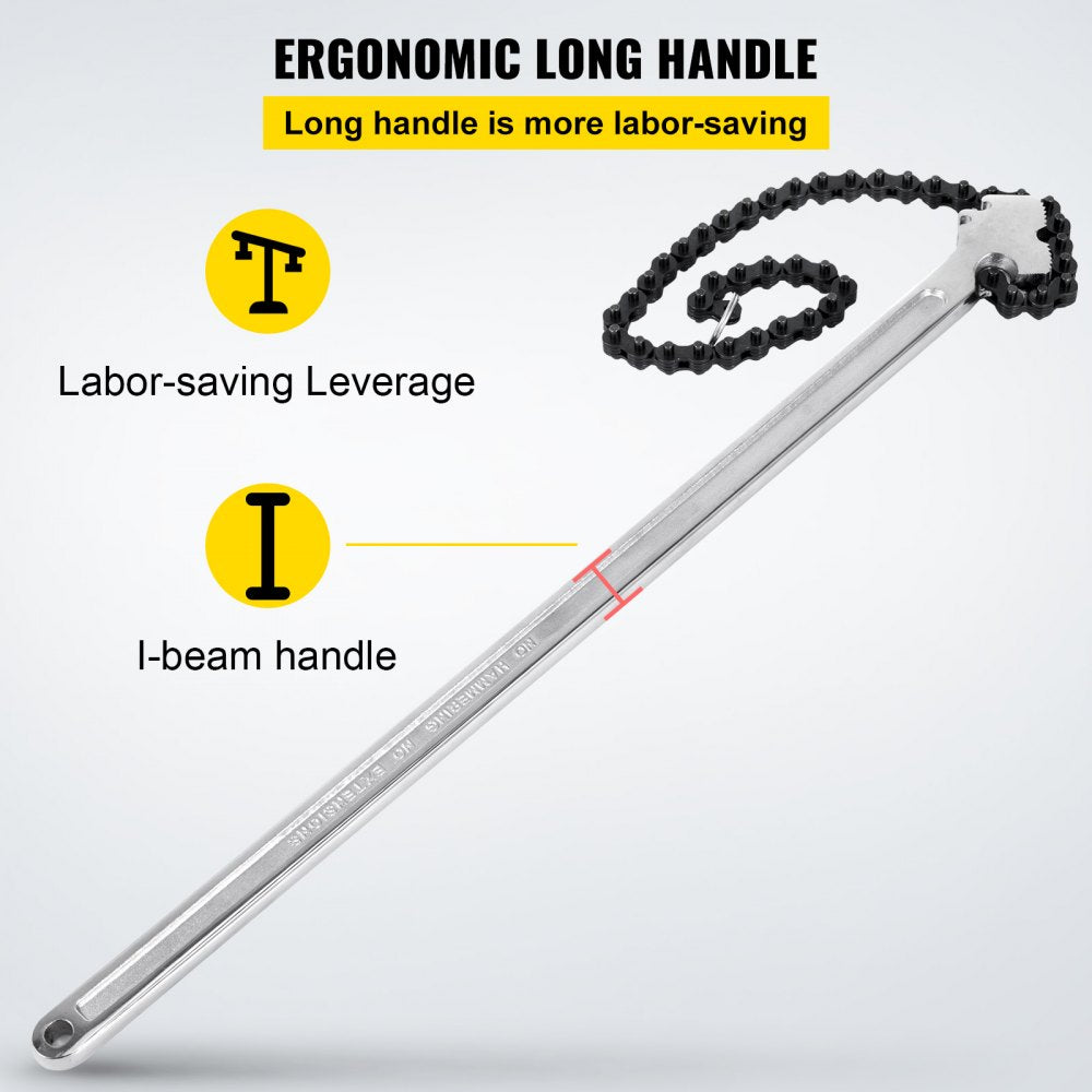 24inch Chain Wrench Carbon Steel Chain Pipe Wrench Heavy Duty 6.7inch Diameter Capacity Chain Strap Filter Wrench