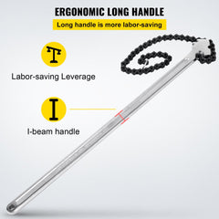 24inch Chain Wrench Carbon Steel Chain Pipe Wrench Heavy Duty 6.7inch Diameter Capacity Chain Strap Filter Wrench