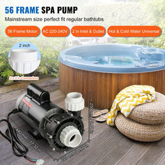 2 Speed SPA Pump, 56-Frame, AC 220-240V Hot Tub SPA Pump, 4HP/210GPM/65.61ft High Speed or 0.7HP/103GPM/16.07ft Low Speed, 2" Port 90° Rotational Interface for Hot Tub, Tested to UL Standards