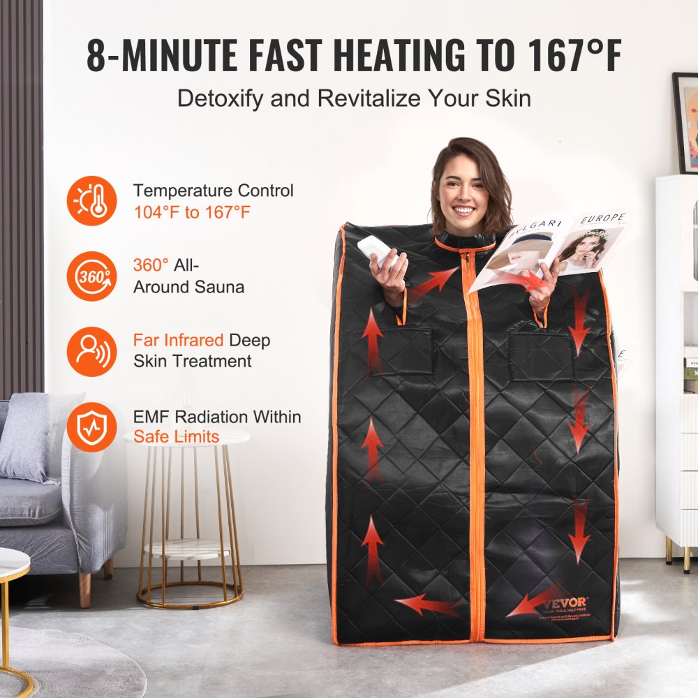 Sauna Blanket for Detoxification, 1050W Portable Far Infrared Sauna Tent for Home, 104 - 167℉, 1-60 Minutes Timer , Personal Sauna Box for Home Spa Indoor Black 27.56 x 31.5 x 38.58 inch