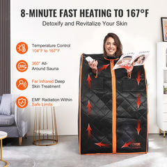 Sauna Blanket for Detoxification, 1050W Portable Far Infrared Sauna Tent for Home, 104 - 167℉, 1-60 Minutes Timer , Personal Sauna Box for Home Spa Indoor Black 27.56 x 31.5 x 38.58 inch