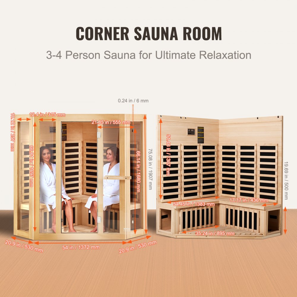 Far Infrared Wooden Sauna Room Home Sauna Spa for 3 to 4 Person 2470W