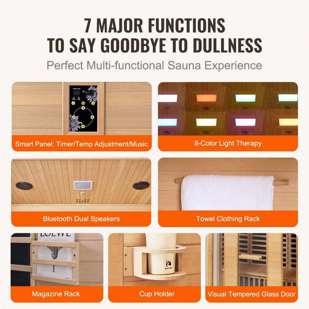 Far Infrared Wooden Sauna Room Home Sauna Spa for 3 to 4 Person 2580W