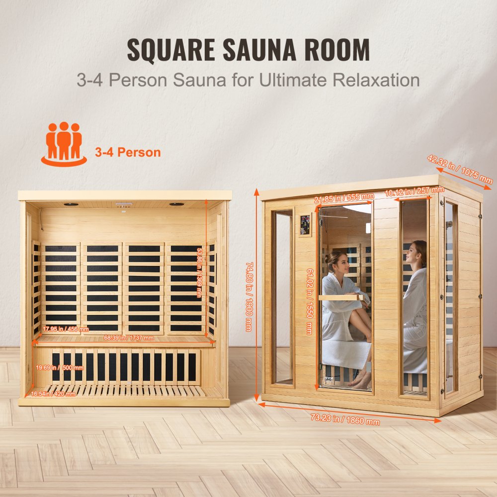 Far Infrared Wooden Sauna Room Home Sauna Spa for 3 to 4 Person 2580W