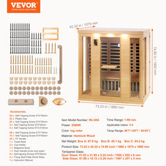 Far Infrared Wooden Sauna Room Home Sauna Spa for 3 to 4 Person 2580W