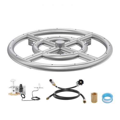 Round Drop-in Fire Pit Pan 12 inch, Stainless Steel Fire Pit Burner Kit, Natural & Propane Gas Fire Pan with 92,000 BTU for Indoor or Outdoor Use