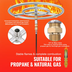 18 inch Round Drop-in Fire Pit Pan, Stainless Steel Fire Pit Burner Kit, Natural & Propane Gas Fire Pan with 150,000 BTU for Indoor or Outdoor Use