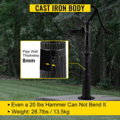 Antique Hand Water Pump Stand Pitcher Pump Stand Cast Iron Well Pump Stand w/Pre-set 0.5" Holes for Easy Installation Old Fashion Pitcher Hand Pump Stand for Home Yard Pond Garden Outdoors Black