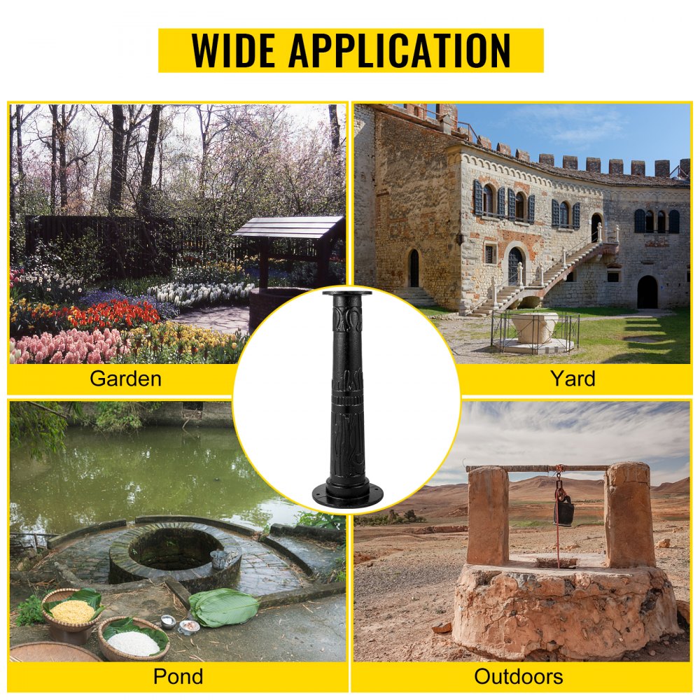 Antique Hand Water Pump Stand Pitcher Pump Stand Cast Iron Well Pump Stand w/Pre-set 0.5" Holes for Easy Installation Old Fashion Pitcher Hand Pump Stand for Home Yard Pond Garden Outdoors Black