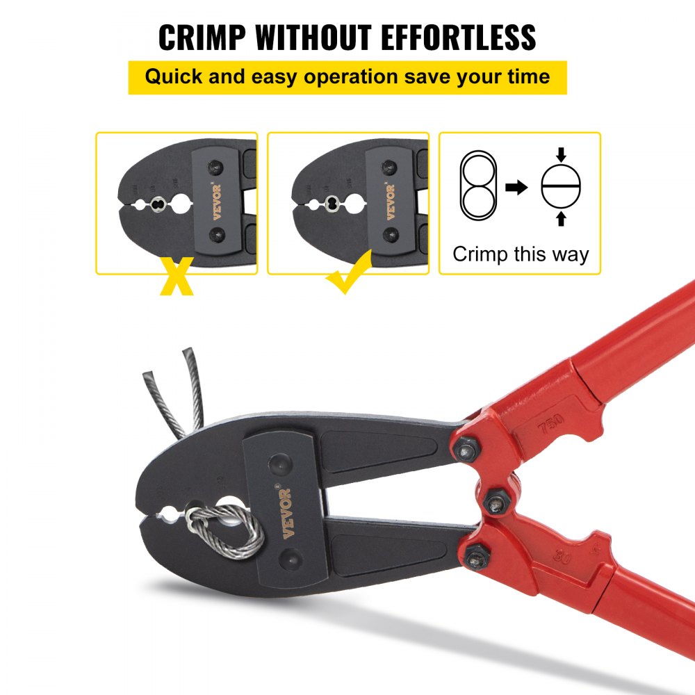 30-inch hand swager crimper tool made of alloy steel for 5/32-inch to 5/16-inch wire rope.
