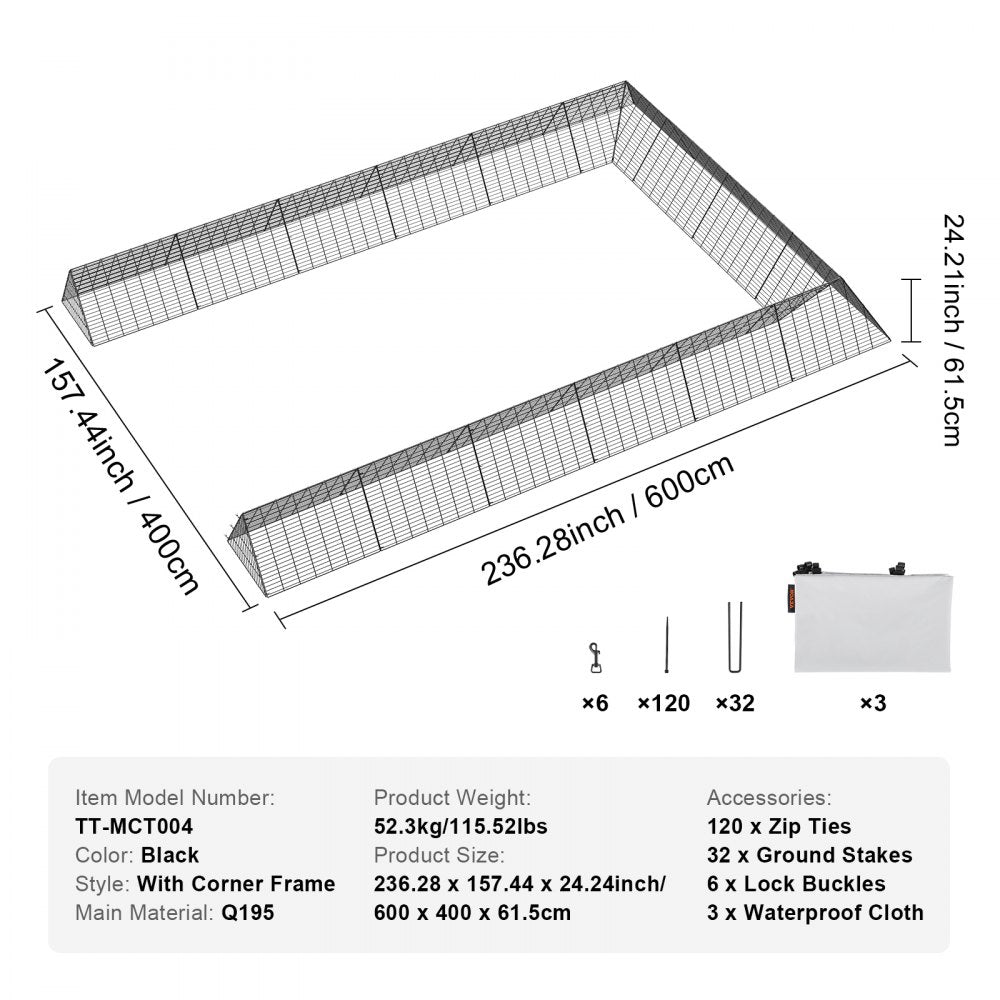 Chicken Tunnels, 236.2 x 157.5 x 24.2 inch(LxWxH) Chicken Tunnels for Yard, Portable Chicken Tunnels for Outside with Corner Frames, 2 Sets, Suitable for Chickens, Ducks, Rabbits