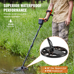 Metal Detector for Adults & Kids, 10 Inch Waterproof Search Coil with LCD Display 7 Modes, Adjustable 41``-52`` Aluminum Stem, DSP Chip Higher Accuracy Gold Detector 10`` Detection Depth