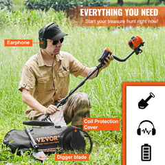 Metal Detector for Adults & Kids, 10 Inch Waterproof Search Coil with LCD Display 7 Modes, Adjustable 41``-52`` Aluminum Stem, DSP Chip Higher Accuracy Gold Detector 10`` Detection Depth