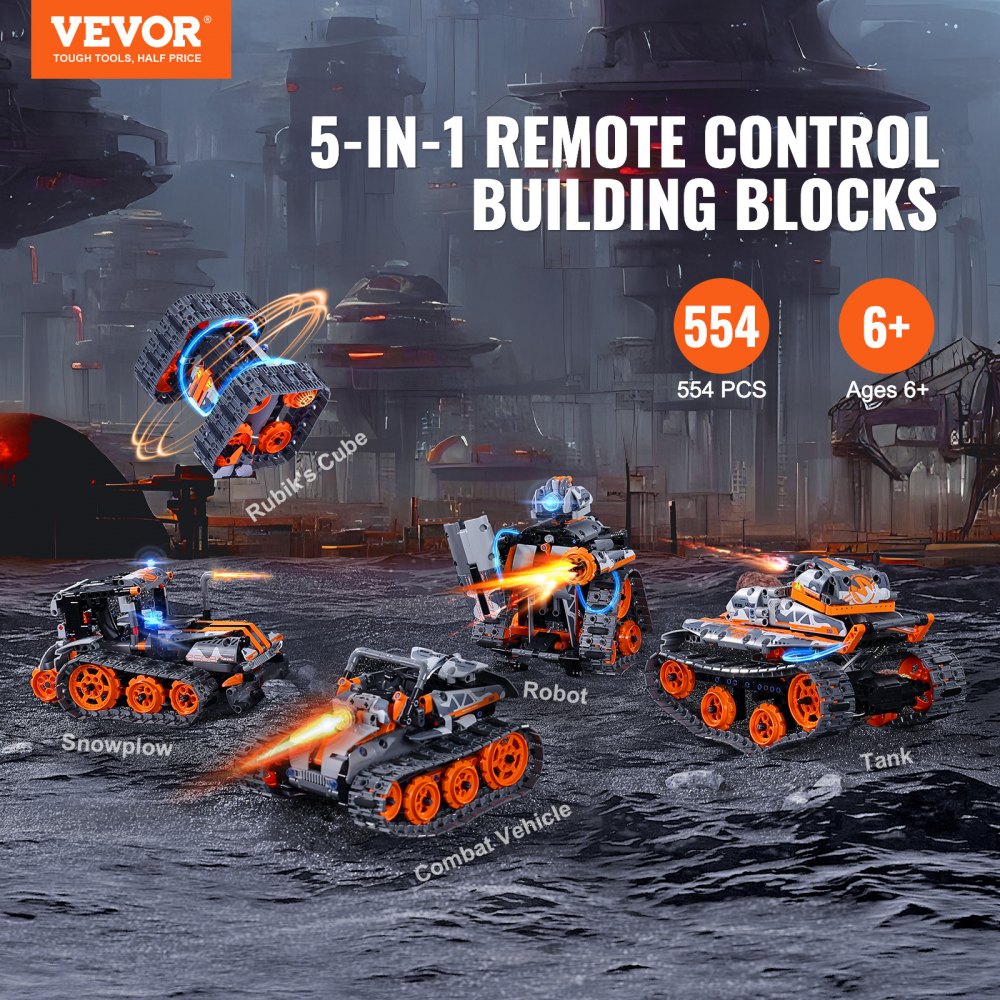 STEM Building Toys for Kids 5 in 1 App & Remote Control Car/Robot 554 PCS