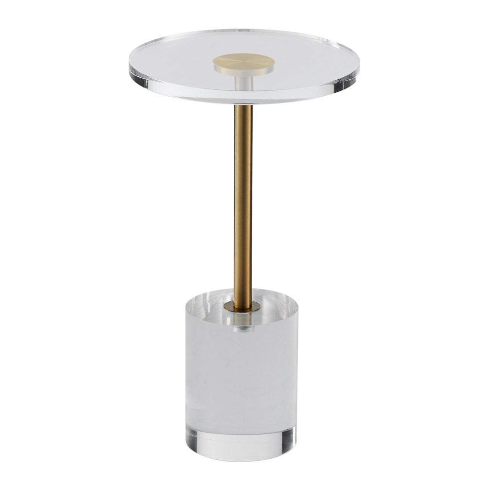 Clear Acrylic End Table, Acrylic Side Table with a Solid Base, 11.9 x 11.9 inch Round Tabletop, 21.4 inch High, for Coffee, Drink, Food, Snack used in Living Room, Bedroom, and Study
