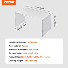 Acrylic Coffee Table, C-Shaped Clear Acrylic End Table, 16.3 inch high Transparent Acrylic Side Table, for Coffee, Drink, Food, Snack used in Living Room, Courtyard, Terrace