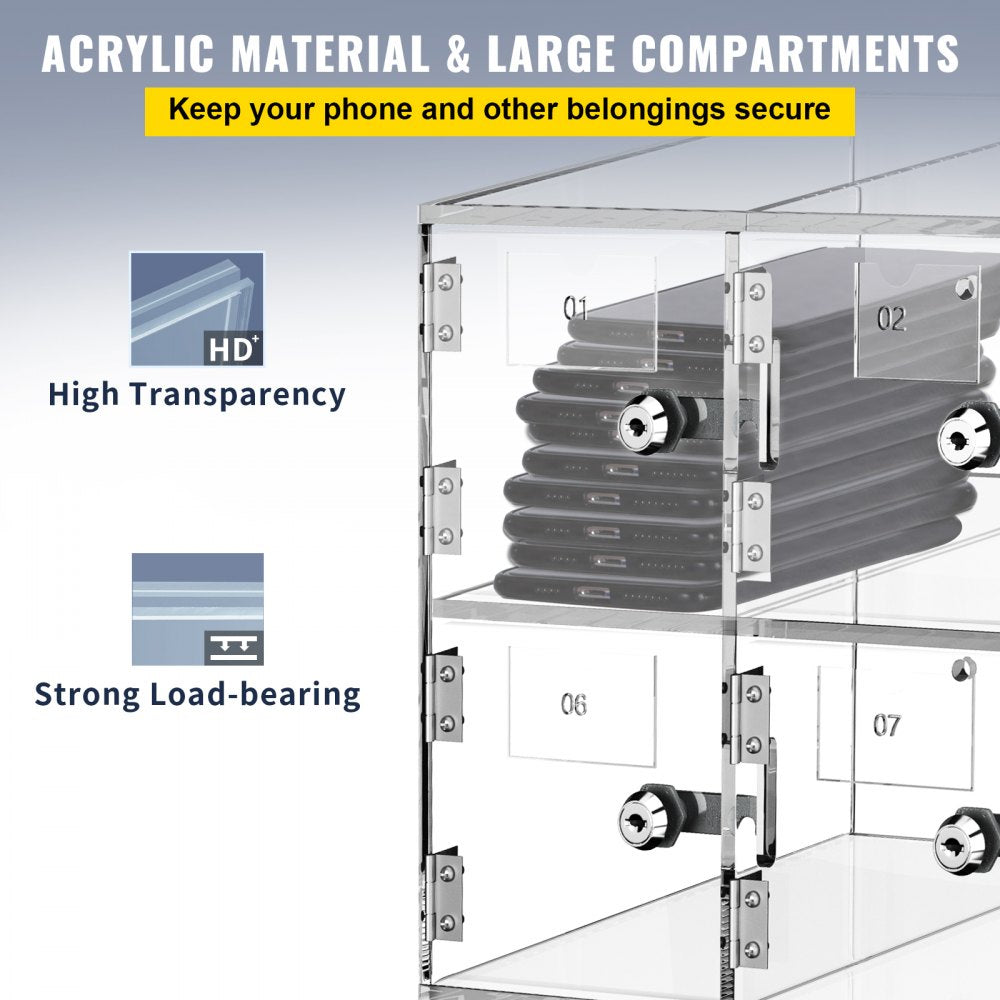 Cell Phone Storage Locker, 20 Slots Acrylic Material with Door Locks and Keys, Wall-Mounted Cabinet Pocket Office Classroom Gym Box, Clear
