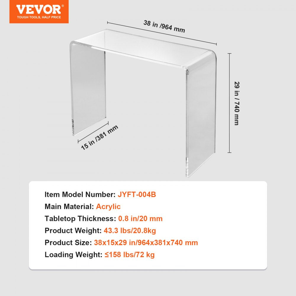Acrylic Console Table, Clear Acrylic End Table, Transparent Acrylic Side Table 38.2x15x29.3 inch, for Foyer, Living Room, Dining Room