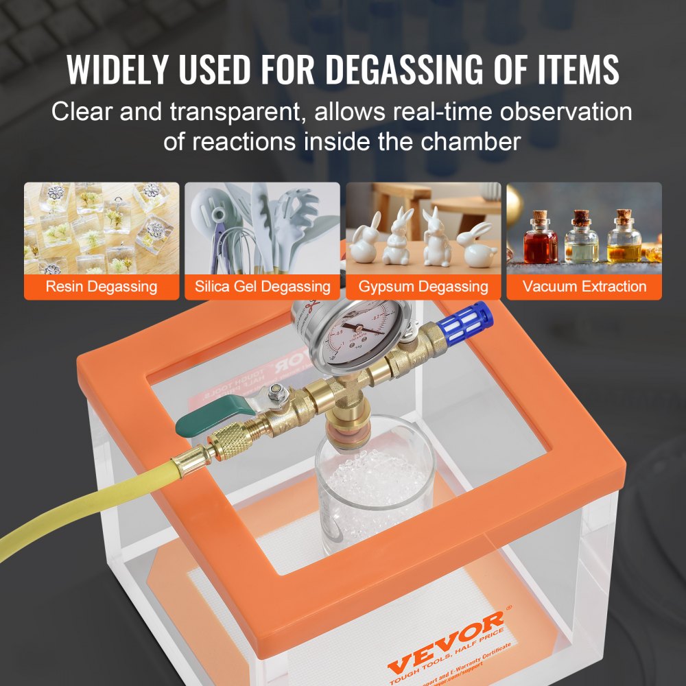 2 Gallon Vacuum Chamber, Upgraded Multipurpose Acrylic Vacuum Degassing Chamber, Transparent Vacuum Chamber, for Resin Degassing, Silica Gel Degassing, Gypsum Degassing and Vacuum Extraction