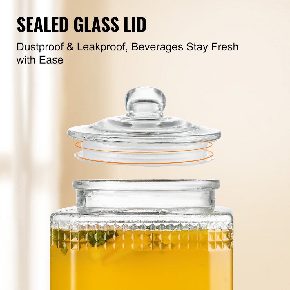Beverage Dispenser, 1.5 Gallon Drink Dispensers for Parties, Glass Juice Dispenser with Stand, Stainless Steel Spigot, Iced Tea Lemonade Juice Water Dispenser, for Restaurants, Hotels, Parties